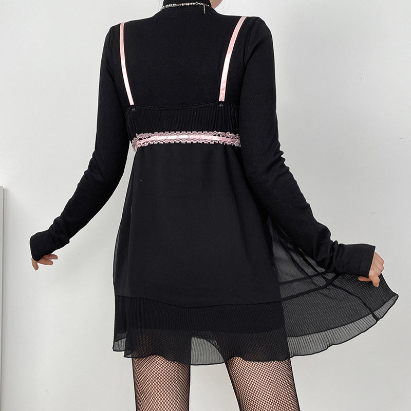 Simple Pastoral Floral Low-neck Suspender Dress