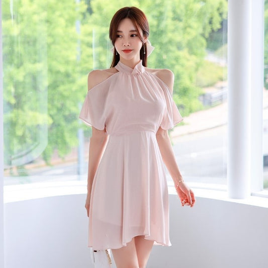 Summer New Off Shoulder Bow Chiffon Dress