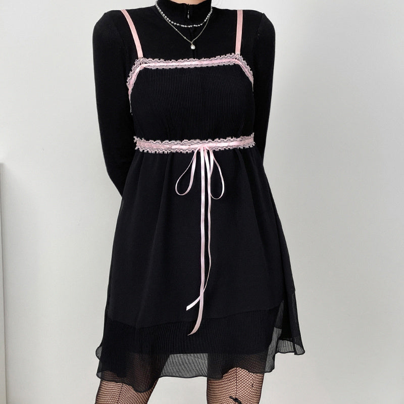 Simple Pastoral Floral Low-neck Suspender Dress
