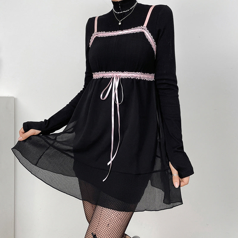 Simple Pastoral Floral Low-neck Suspender Dress
