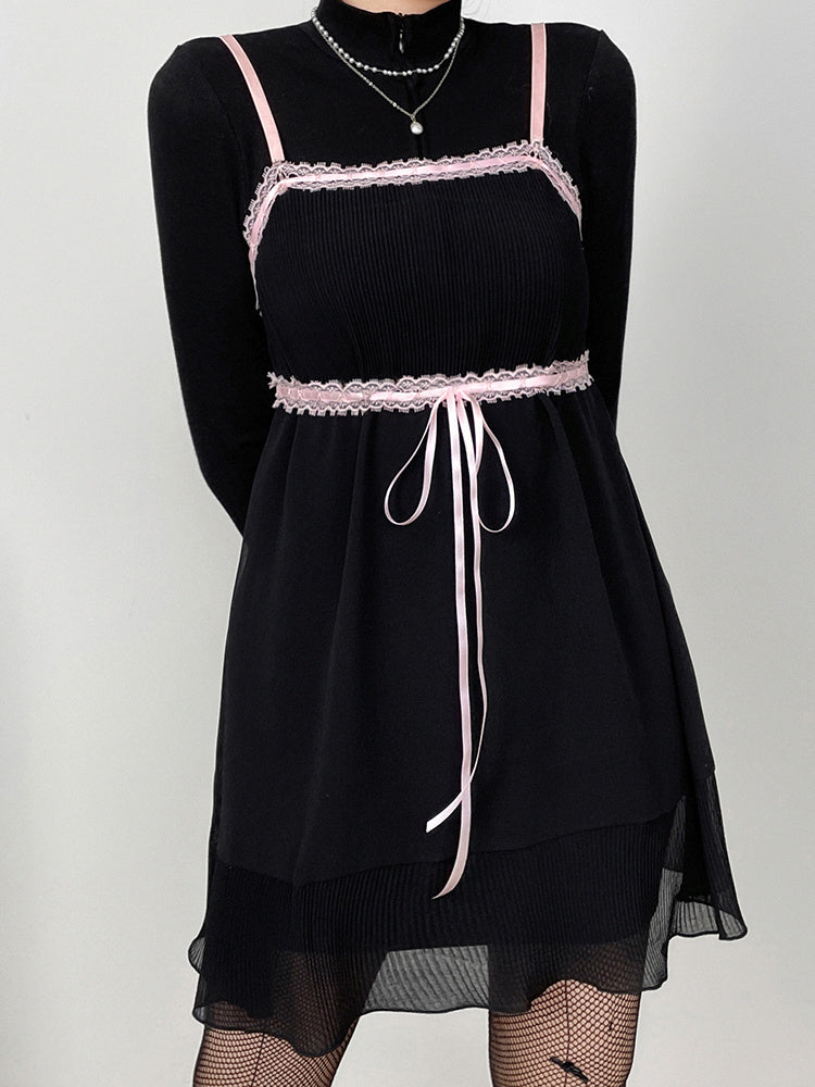 Simple Pastoral Floral Low-neck Suspender Dress